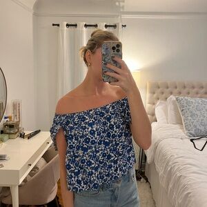 Floral Off-Shoulder Blue Top